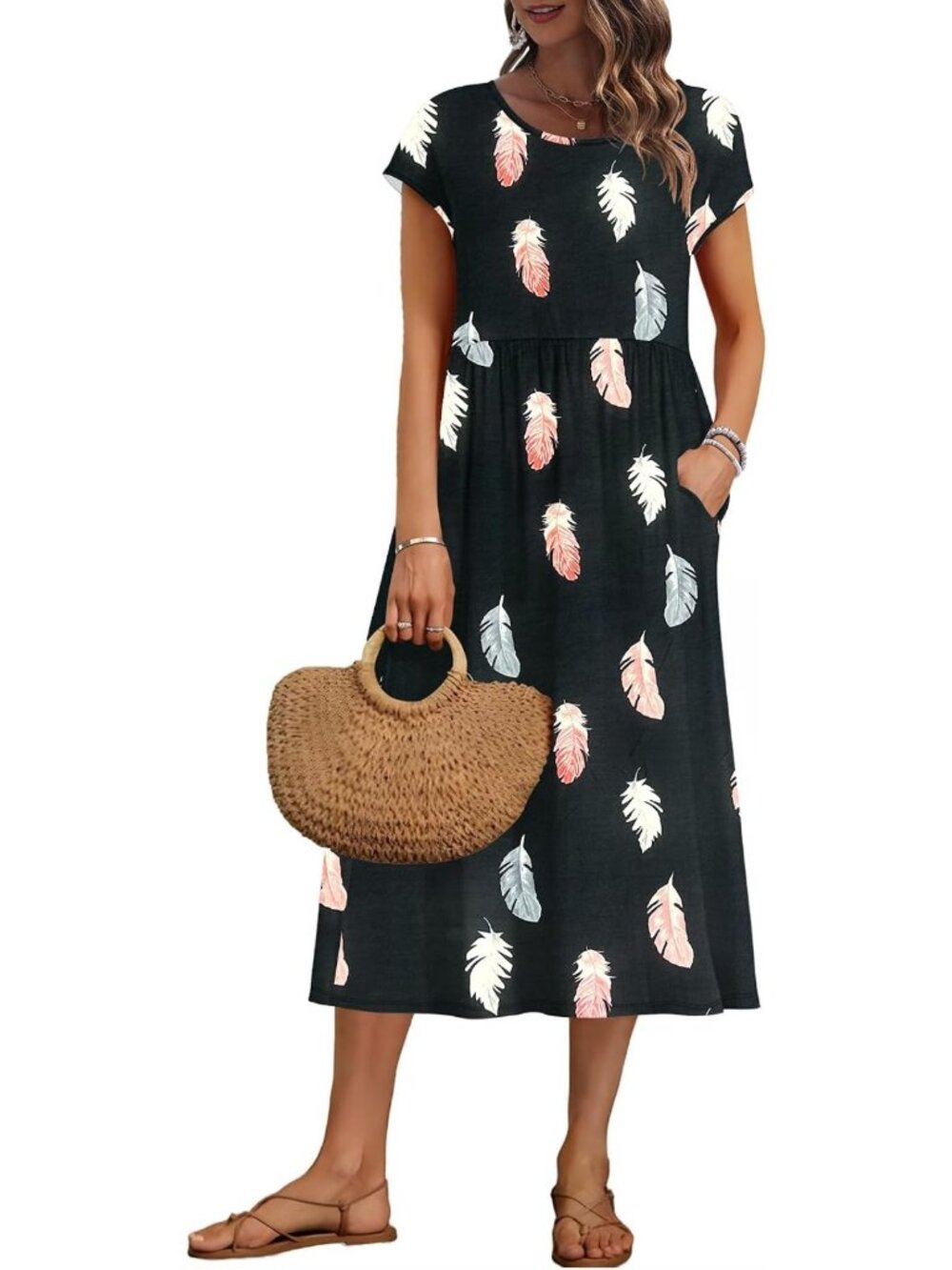 Summer Midi Dress for Women | Short Sleeve, Loose Fit, Pockets, Casual Style